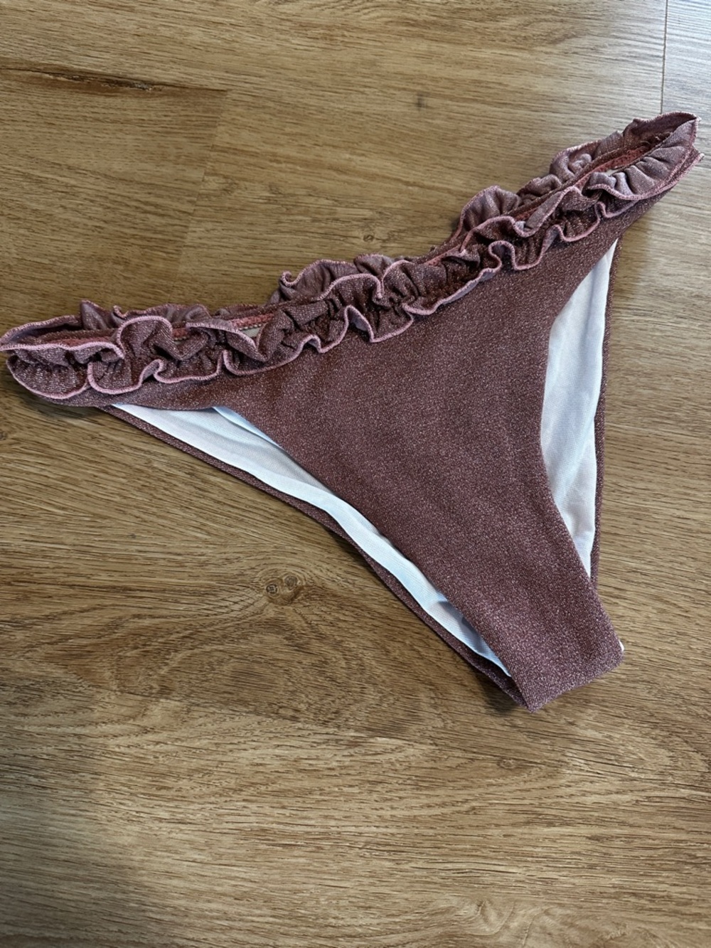 Shimmer Rose Gold Ruffle Bikini Bottom XL Metallic Sparkle High Cut - Picture 4 of 10